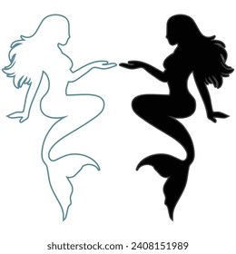 Cute mermaid with little fish vector illustration for kids fashion artworks, children books, greeting cards.Cute mermaid illustration in watercolor boho style, vector graphic for kids fashion