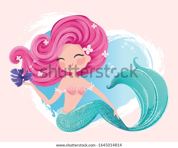 Cute mermaid\
with little fish vector illustration for kids fashion artworks,\
children books, greeting\
cards.