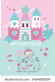Cute mermaid with little seahorse, vector illustration, mermaid graphic for kids prints, t shirts, wallpapers, birthday cards, postcards, children products. Lovely