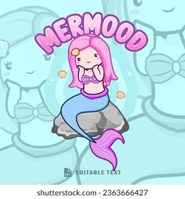 Cute Mermaid Logo Cartoon Character