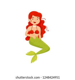Cute Mermaid mythical or fairy tale creature vector Illustration on a white background