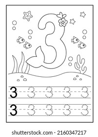 Cute Mermaid Number Coloring Pages Stock Vector (Royalty Free ...