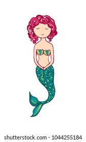 Cute mermaid on white background. Hand drawn vector illustration.