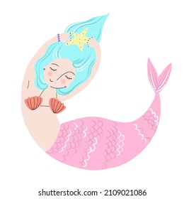 Cute mermaid on white  isolated background