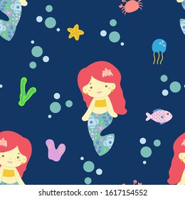 cute mermaid pattern flower character