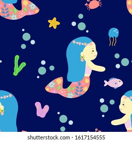 cute mermaid pattern flower character