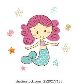 Cute Mermaid with Pink Hair