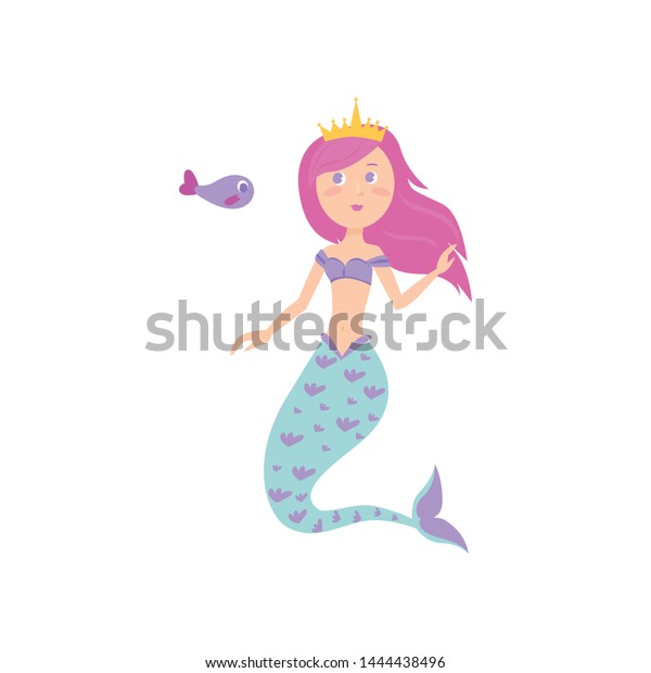 Cute Mermaid Pink Hair Color Gold Stock Vector Royalty Free 1444438496 Shutterstock 1690