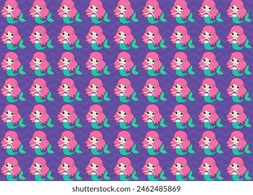 cute mermaid with pink hair, pattern for backgrounds, children's and prints, teenager and children