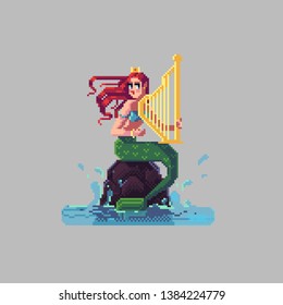 Cute mermaid. Pixel art style