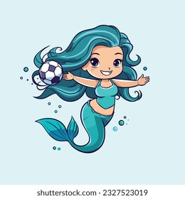 cute mermaid playing football vector illustration