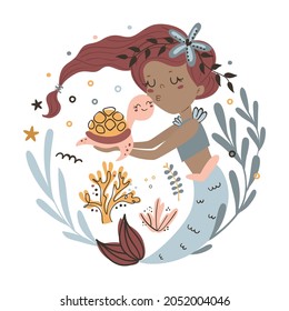 Cute mermaid portrait. Perfect for kids bedroom, nursery decoration, posters and wall decorations