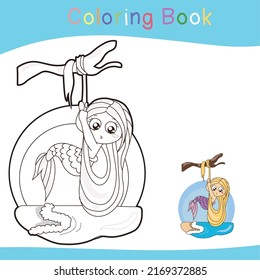 Cute mermaid princess. Coloring book. The Little Mermaid. A magical creature. Vector outline for coloring page.