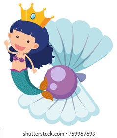 Cute mermaid and purple pearl illustration