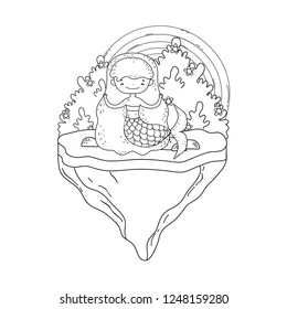 cute mermaid with rainbow in the landscape