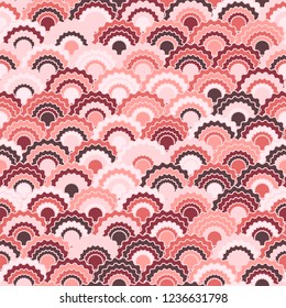 Cute mermaid scales squama background, vector seamless fabric pattern, tiled textile print. Vintage chinese squama scales seamless arc tiles ornament. Fish skin pattern.