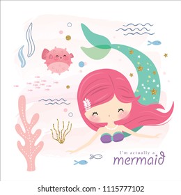 cute mermaid and sea life cartoon