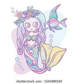 cute mermaid and sea life cartoon