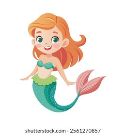 Cute mermaid sea princess isolated on a white background. A hand-drawn vector illustration. It can be used in web design, advertising, printing on children's T-shirts.