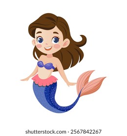 Cute mermaid sea princess isolated on a white background. A hand-drawn vector illustration. It can be used in web design, advertising, printing on children's T-shirts.