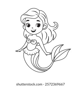 Cute mermaid sea princess isolated on a white background. A hand-drawn vector illustration. It can be used in web design, advertising, printing on children's T-shirts.