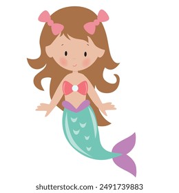 Cute mermaid sea princess vector cartoon illustration