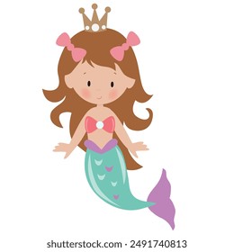 Cute mermaid sea princess vector cartoon illustration