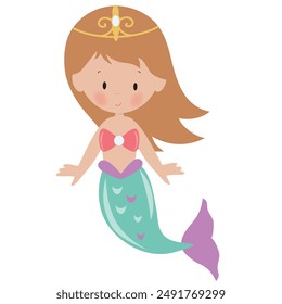 Cute mermaid sea princess vector cartoon illustration