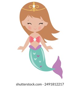 Cute mermaid sea princess vector cartoon illustration