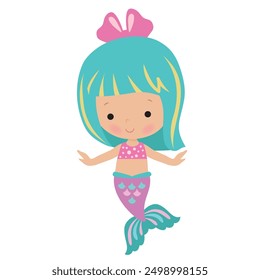 Cute mermaid sea princess vector cartoon illustration