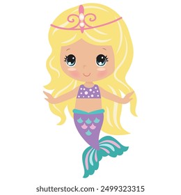 Cute mermaid sea princess vector cartoon illustration