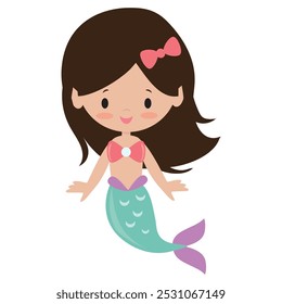 Cute mermaid sea princess vector cartoon illustration