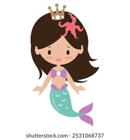 Cute mermaid sea princess vector cartoon illustration