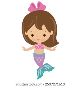 Cute mermaid sea princess vector cartoon illustration