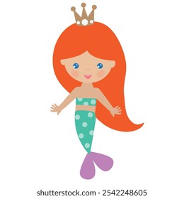 Cute mermaid sea princess vector cartoon illustration