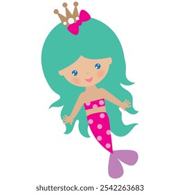 Cute mermaid sea princess vector cartoon illustration