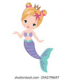 Cute mermaid sea princess vector cartoon illustration