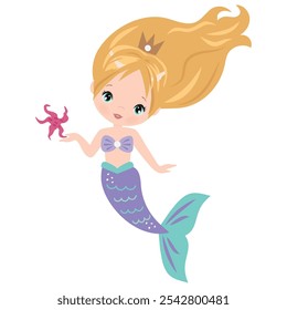 Cute mermaid sea princess vector cartoon illustration