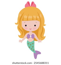 Cute mermaid sea princess vector cartoon illustration