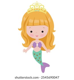 Cute mermaid sea princess vector cartoon illustration