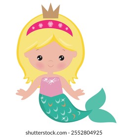 Cute mermaid sea princess vector cartoon illustration