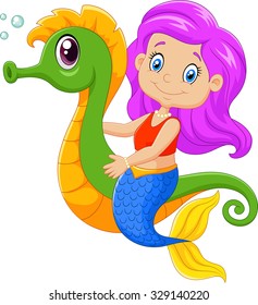 Cute mermaid with Seahorse. isolated on white background 