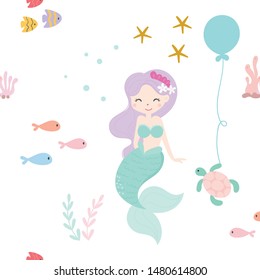 Cute Mermaid Seamless Pattern Background Vector Stock Vector (Royalty ...