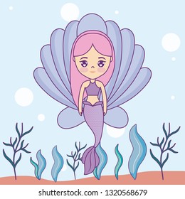 cute mermaid with seashell in the sea