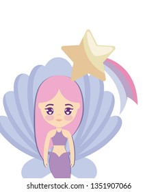 cute mermaid with seashell and star