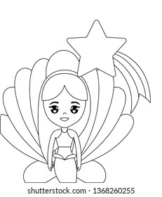 cute mermaid with seashell and star