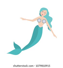 Cute mermaid, siren. Sea theme. Vector illustration 