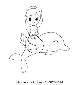 cute mermaid sitting in dolphin animal