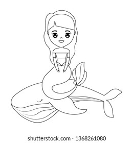 cute mermaid sitting in whale