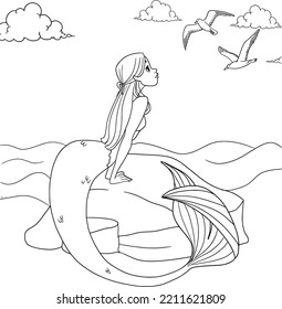 Cute mermaid swimming coloring image